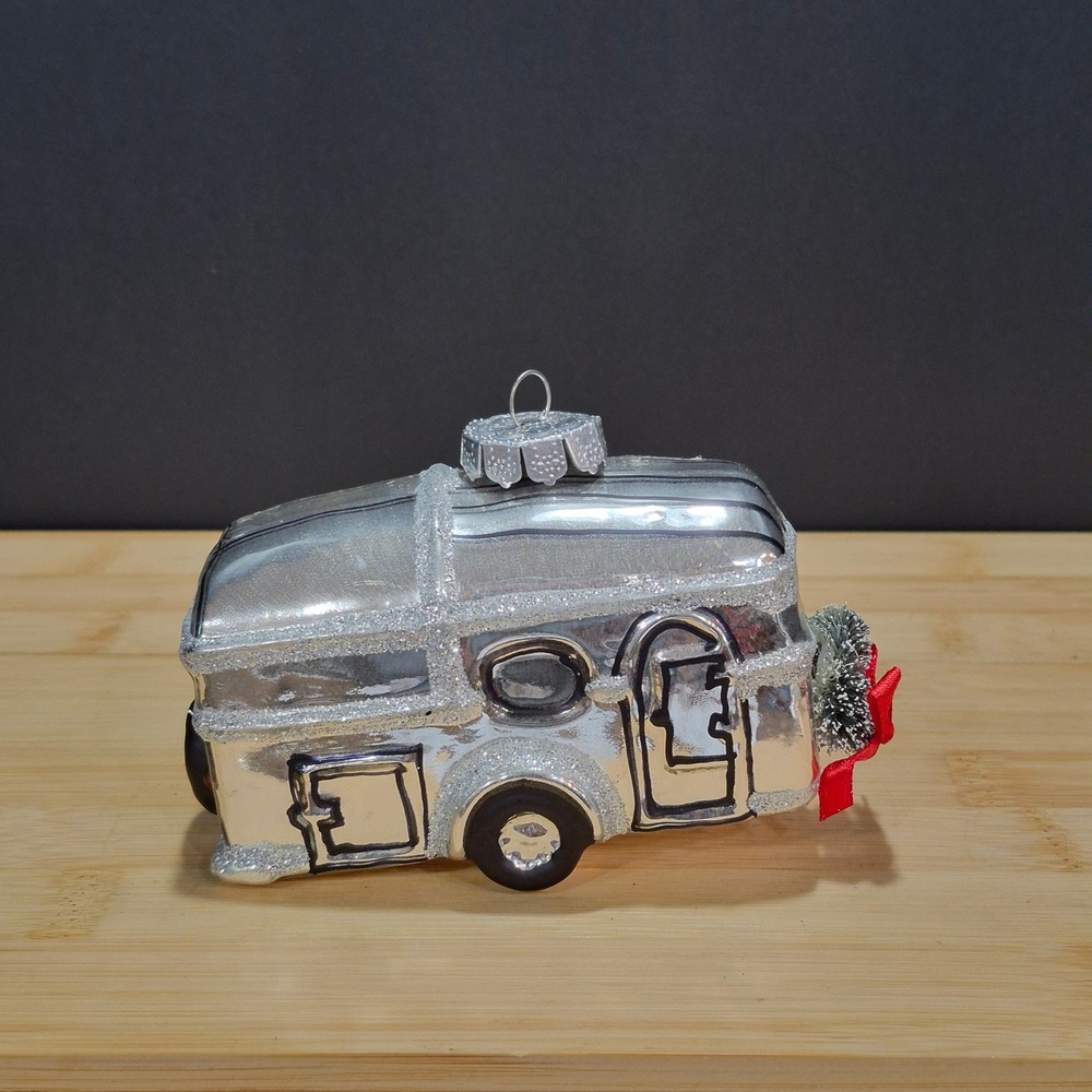 Old World Christmas Vintage Camper Trailer Blown Glass Ornament Holiday
